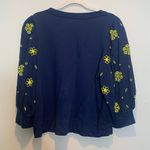 Lilly Pulitzer  Corden Knit Sweatshirt Low Tide Navy Puff Sleeves Flower Cutouts Photo 5