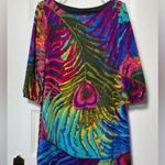 Trina Turk Kerry Peacock Feather Print Silk Blend Shift Dress Multicolor Sz 2 Photo 2