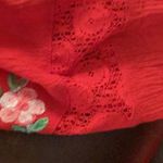 Fig and Flower Anthropologie Embroidered Red V Neck Long Sleeve Lace Back Top Size M Photo 5