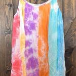 Mackenzie & Me Tie Dye Paneled Rainbow Swing Mini Dress Pink Size M Photo 0