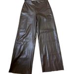 Ambiance Apparel  Vegan Leather Pants Brown High Rise Elastic Waist Medium EUC Photo 0
