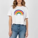 Bloomies Rainbow Graphic T Shirt Women's M Medium White Colorful Cute Tee Photo 8