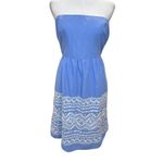 J.Crew  Cornflower Blue White Embroidered Strapless 100% Cotton Dress 12 Summer Photo 1