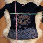Trixie Chinese Inspired Stretchy Long Sleeve Round Neck Top Black EUC Sz M Scoop Size M Photo 7