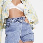 ASOS Urban Revivo Asymmetric Denim Wrap Shorts Light Blue EUC Size S Photo 0