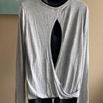 Wrap back keyhole stretchy soft long sleeve tee breezy size medium large gray Photo 1