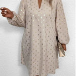 None Womens Pink Metallic Gold Polka Dot Short Shift Dress Size 3XL V-Neck Sexy LS Photo 0