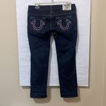 True Religion WLHJ58FE2 Americana Chain Dark Rinse Rolled Capri Jeans $209 EUC 28 Photo 1