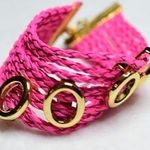 Source Unknown Rave Hot Pink Wide Braided Leather Gold Tone Bracelet Photo 0