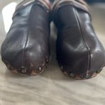 Olukai Dark Brown Leather Scallop Wood Slip On Clog Size 7 Photo 4