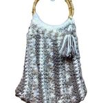 Handmade Crochet Knitting Circle Wooden Handle Purse Tote Brown Photo 0