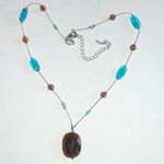 Lia Sophia  Silver Tone Blue & Brown Beaded Necklace Photo 0