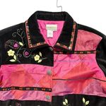 Coldwater Creek ‎ Womens Velvet Blazer Size L Multicolor Floral Embellished Art Photo 3