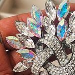 Large Statement Silver Iridescent Crystal Stones Brooch Pin Photo 1