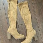 Forever 21 Over the Knee Faux Suede Tan Lug Sole Boots sz 10 Photo 0