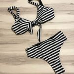 Boutique Black & white striped high waisted bikini Photo 3