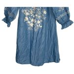 ZARA  Off The Shoulder Embroidered Denim Chambray Floral Mini Dress XS Blue White Photo 3