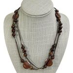 Shimmer Brown Faux Stone Acrylic Beaded Cord Long Necklace Photo 0