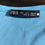 ZARA  Women Small Crop Top Blue Ribbed Knit Ruched Button Cardigan Shirt Photo 5