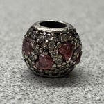 Pandora Authentic Shimmering Hearts Pave Pink CZ Sterling Charm Bead Retired Photo 2