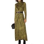 Petersyn Womens XS Zuma Maxi Dress Green Black Satin Print Mock Neck Long Sleeve Photo 1