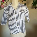 ZARA  Striped Button-Down Shirt in Navy and White Photo 2