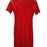 Oriental Red Knit Floral Lace Dress Women's Small Photo 0