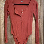 Aerie  Women’s Medium Long Sleeve Button Down Burnt Orange Red Bodysuit Stretch Photo 0