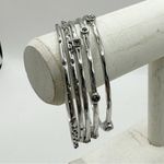 Loft Silver tone hammered rhinestone studded bangle bracelet stack of 5 Photo 5