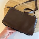 KDB Brown Genuine Cowhide Leather Black Fur Lined Crossbody Small Bag Photo 6