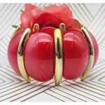 Lot of 3 Acrylic Statement Bracelets Stretch Wide Gold Tone Trim Blue Black Red Photo 5