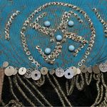 Vintage Havenbleu Mixed Media Beaded Jewel Tone Turquoise Gold & Brown Skirt M Blue Size M Photo 3