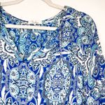 Parker Blue Silk Paisley Boho Printed Peasant Dress Photo 6