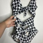 Alpine butterfly Goddess one piece swimsuit black & white houndstooth women's 1X Photo 2
