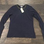 Goldie NWT  Lewinter Navy Long Sleeve Gold Tipped Ringer Tee Sz L Photo 4