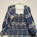 Love Shack Fancy  Stanley Smocked Plaid Dress in Blue Yellow Denim Skies Size Large Photo 6