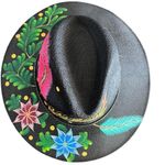 HAT MEXICAN Artisanal Hand Painted Fedora Floral Sombrero Panama Bohemian Black Photo 4
