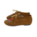 Minnetonka Vintage Moccasins Women's 8 Brown Suede Thunderbird Lace-Up Shoes Photo 4