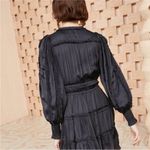 Ulla Johnson Amara Dress Noir Black Plisse Satin Mini Dress Size 4 Small Ruffle Photo 4