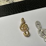 Lot Of 2 Musical Music Note Brooch Pins Clear Rhinestone Photo 3