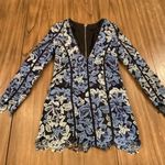 NBD X Corinne Womens Blue Lace Mini Dress Long Sleeve Floral Fitted V Neck Photo 1