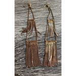 Vintage Copper Rose Gold Long Tassle Multi Start and Dangle Earrings White Stone Photo 4
