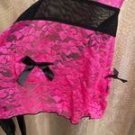 Hot Pink Black Lace Padded Push Up Tie Back Baby Doll Lingerie Med NWOT Photo 4