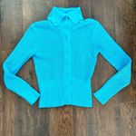 Daisy Fuentes dark  powder blue button down cardigan sweater, size L Photo 2
