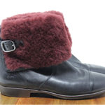UGG  Inez‎ Boots Womens 7 Black Maroon Leather Ankle Sherling Buckle Adjustable Photo 0