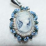 Ralph Lauren  .925 Stamped Faux Blue Topez/Sapphire Cameo Pendant Necklace Photo 2