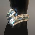 TAXCO Sterling Silver 925 and Abalone Shell Inlay Hinged Cuff Bracelet Photo 3