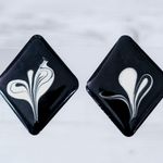 Vintage Clip On Earrings Statement Black & Cream Diamond Shape Photo 0