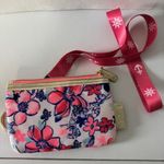 Lilly Pulitzer  Wristlet Lanyard Small Purse Blue Pink Floral Gold Zip Pouch Photo 0