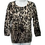 Vintage Leopard Print Lace Crew Neck Brown Black Rhinestone Knit Sweater size S Photo 1